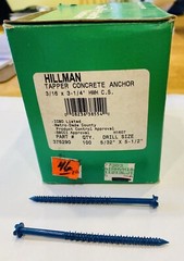 Hillman Tapper Concrete Anchors 3/16″ x 3-1/4″ Box of 100 Pcs (minus drill bit)