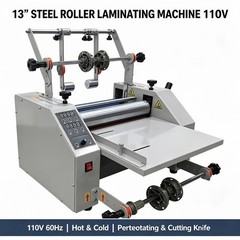 13″ Steel Roller Laminator Hot&Cold Laminating Machine Adhesive Roll Laminater
