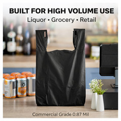 Heavy Duty Black Shopping T-Shirt Bags 1/6 21×6.5×11.5 0.87 Mil Grocery USA