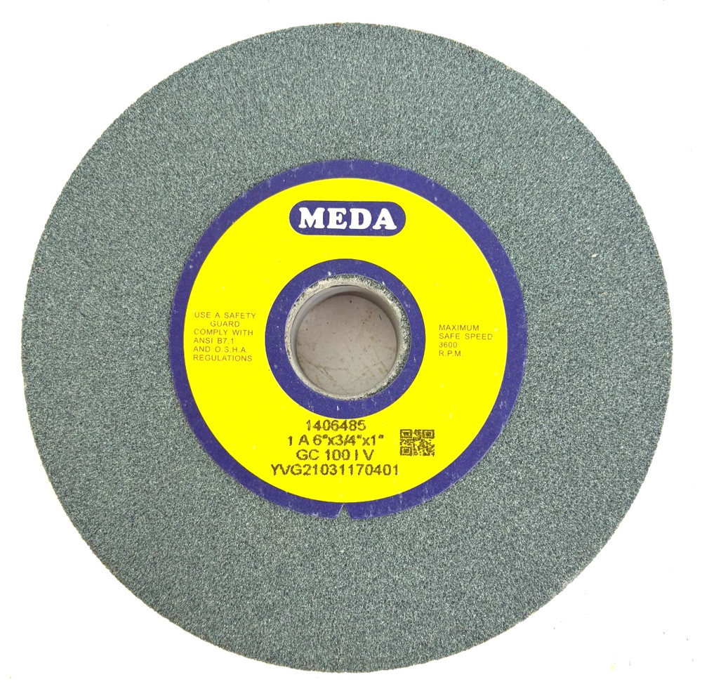 6″ X 3/4″ X 1″ 100 GRIT GREEN SILICON CARBIDE TYPE 1 GRINDING WHEEL GC 100I MEDA