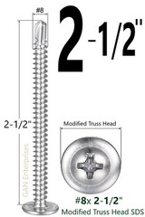 Modified Truss Head #8 x 1/2″ to 3″ Phillips Self Drilling Screws, Zinc