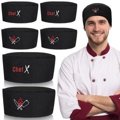 6 Pieces Unisex Chef Hats Adult Black Elastic Kitchen Cooking Baker Caps Skul…