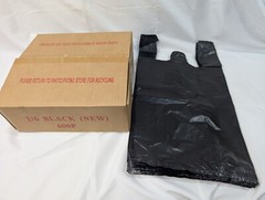 Large Black Plastic Grocery Shopping T-Shirt Bags (21 x 6.5 x 11.5 inches) 600pc