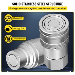 VEVOR 4 Sets 1/2″ Flat Face Hydraulic Coupler Quick Connect Skid Steer Bobcat