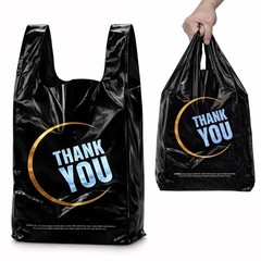 100PCS Black T Shirt Shopping Bags with Handles Retail Grocery Carry Bags New US