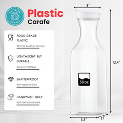 NETANY Plastic 50 Oz Water Carafe with Flip Top Lid, Set of 2 2 PACK, Clear