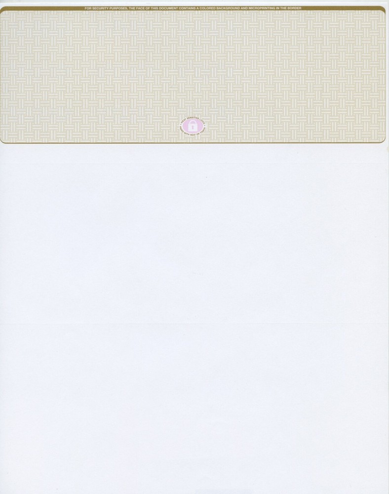 2500 High Security Blank Check Stock Paper – Check on Top – Gold Basketweave
