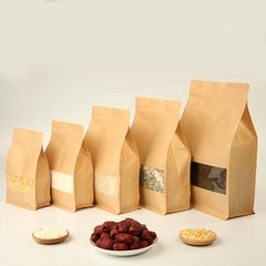 Kraft Paper Stand Up Bags Food Grade Pouches Self Seal Bag With Matte Window