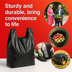 1/6 Large 22 x 6.5 x 11.5 BLACK T-Shirt Heavy Duty Plastic Grocery Shopping Bags