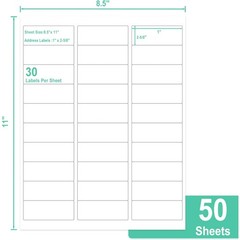 Printable Address Labels, 1″ x 2-5/8″, 30 per Sheet,Mailing Labels for Envelopes