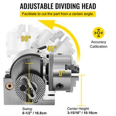 VEVOR BS-0 Semi 5″ Indexing Dividing Head 3-Jaw Chuck Tailstock For CNC Milling