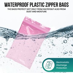 Plastics Pink Anti-Static Seal Top ZipLock Reclosable Poly Bags 4Mil All Size