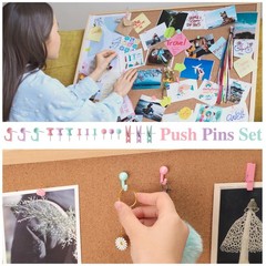 200 Pieces Push Pins Set, 5 Types Colorful Thumb Tacks Cute Decorative Push P…