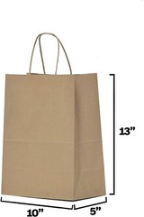 500 Paper Shopping Bags Natural Kraft 10″ x 5 x 13″ Retail Merchandise Handles