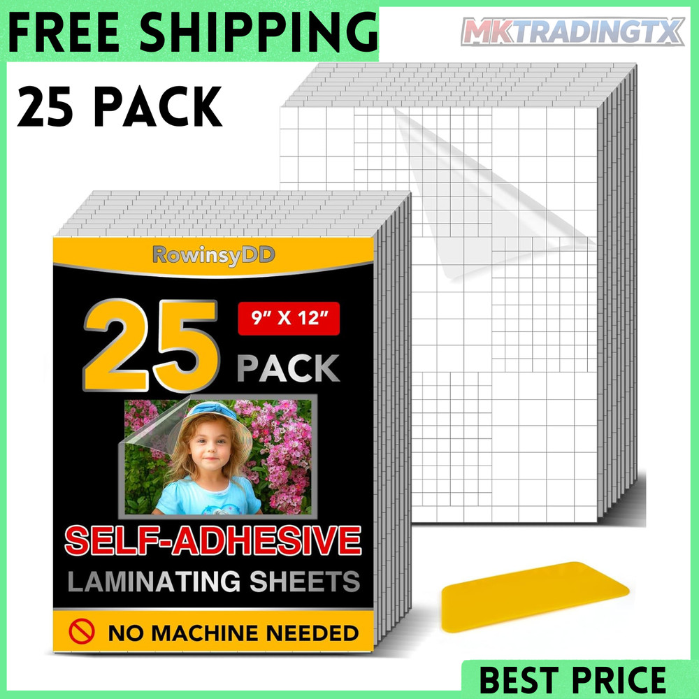 25 Pack Self Adhesive Laminating Sheets, 9 X 12 Inch, Clear Sticker Laminate She