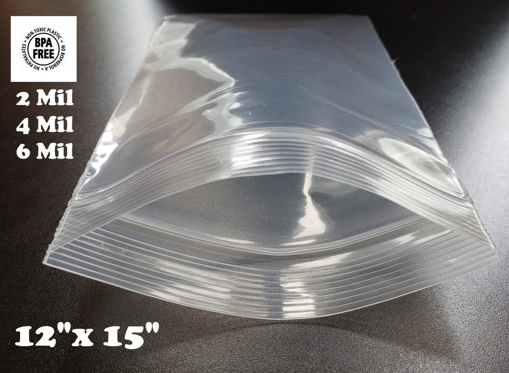 12″x15″ Zip Seal 2 Mil 4 Mil 6 Mil Thick Reclosable Top Lock Plastic Zipper Bags