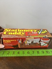 Vintage Plastic Faux Wood Stationary Caddy Hong Kong New NOS B And E Sales