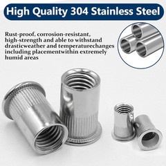 Rivet Nut Assortment Kit, 220 Pcs, Flat Head, 304 Stainless Steel, Various Sizes