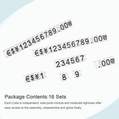 16 sets Adjustable Mini Cube Price Tag Display Number Black on Clear 3.8×6.9mm