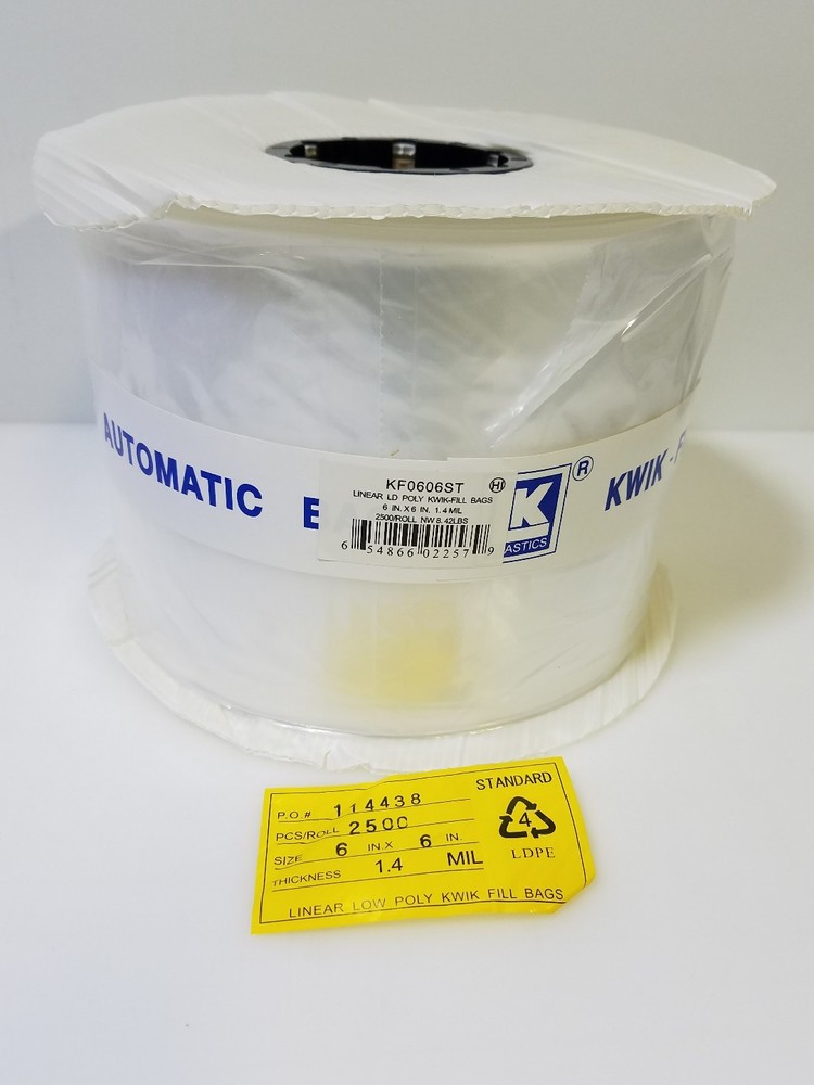 LK Plastics 2,500 roll 6 in x 6 in 1.4 Mil linear LD POLY AUTO KWIK-FILL BAGS