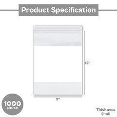 1000 Pcs 9″x 12″ 2 Mil Reclosable Bag Writeable White Block Water-Resistant