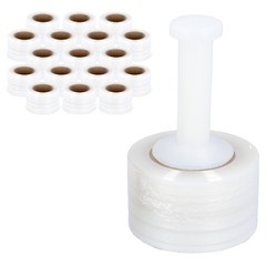 Mini Stretch Wrap Shrink Film, 18 Rolls, 3″x1000′, 50 Gauge, with Plastic Handle