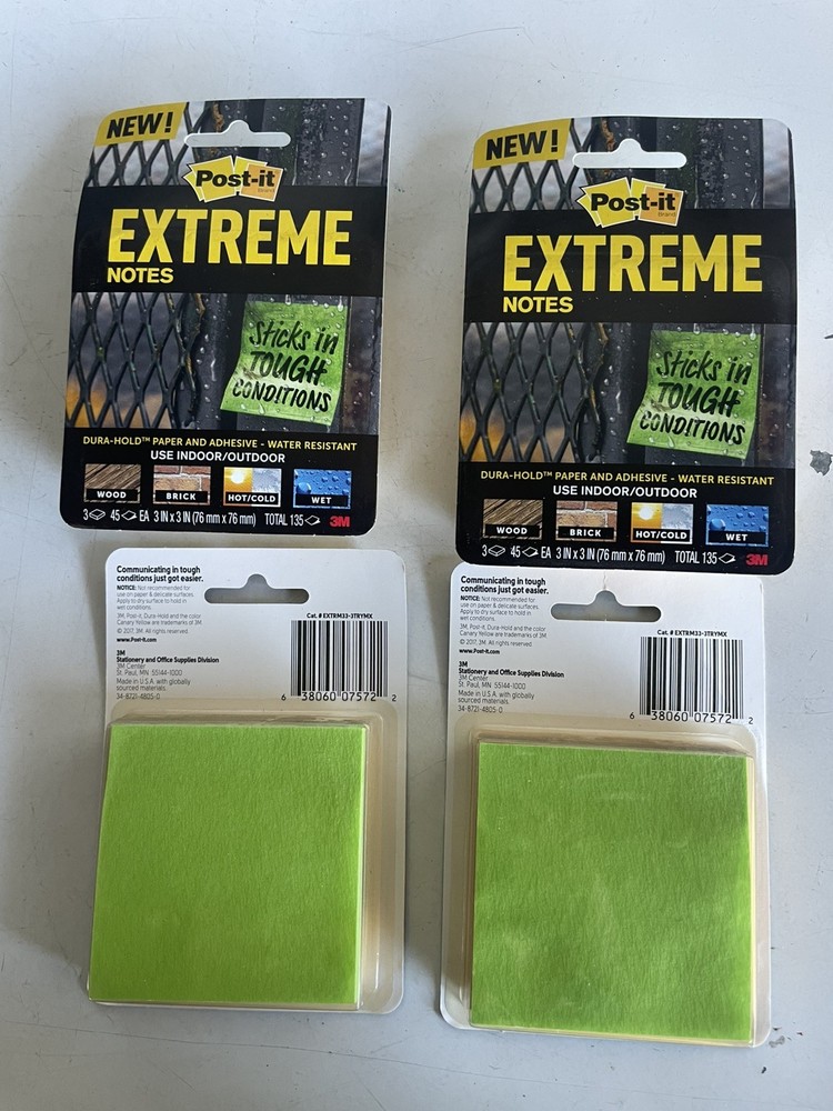 Post-it Extreme Notes (4 packs) 3″x3″ 3 Pack 135 Sheets Org Yell Grn New Sealed