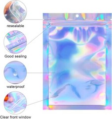 100-400 Smell Proof Mylar Bags Holographic Resealable Food Ziplock Foil Pouches