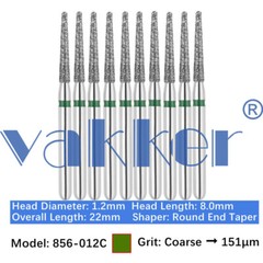 Vakker Dental Round End Taper FG Diamond Bur 856-012C Coarse 10/pk