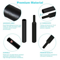 900 PCS Wire Heat Shrink Tubing Kit Marine Grade Wrap Premium Black NEW