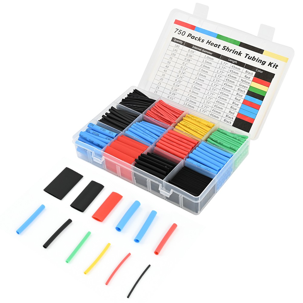 750 x Heat Shrink Tubing Kit Wire Shrink Wrap Tubing Shrink Ratio 2:1