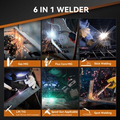 ARCCAPTAIN 6-in-1 MIG Welder Synergic 110V/220V Multi Process w/ LED Display