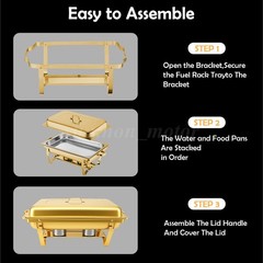 2/4/6X 9Qt Chafing Dish Buffet Set GOLD Stainless Steel Chafer for Catering full