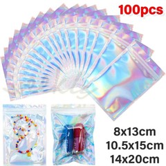 100 Holographic Mylar Foil Bags Smell Proof Resealable Clear Zip Lock Pouch Food