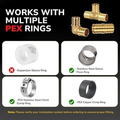 30 Pack 1/2″ PEX Fittings Set Elbow Tee Coupling Brass Crimp Kit US