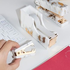 Mei Yi Tian Marble Gold Line Print Gold Stapler Staples Remover Tape Dispenser