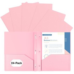 24 PCS Plastic Folders With Pockets 3 Fasteners Pastel Fits Letter Size Pink
