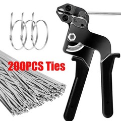 Cable Tie Tool Gun Kit Stainless Steel with 200 pcs Metal Zip Ties #E