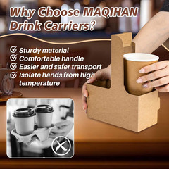MAQIHAN 2 Cup Drink Carrier with Handle – 12Pcs Disposable Paper Cardboard Coffe