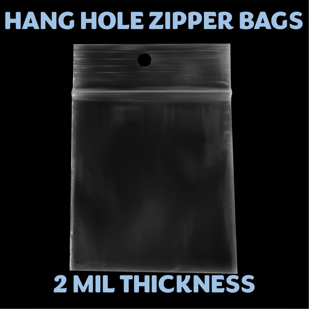 3″x3″ Hang Hole Zip Top Lock Seal Reclosable Poly Bags Zipper Baggies 2Mil
