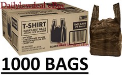 1000 Bags 1/6 Black (21 x 6.5 x 11.5) T-Shirt Plastic Grocery Shopping Bag NEW