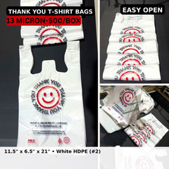 Thank You T-Shirt Plastic Bags Easy Open 13 Micron White HDPE 500/Box USA