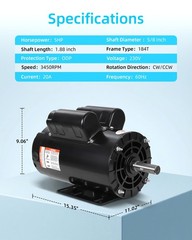 5HP SPL Air Compressor Electric Motor 17.6Amps 56 Frame 3450RPM 5/8“ Keyed Shaft