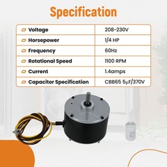 Heater Blower Fan Motor Condenser For Carrier HC39GE237 1.4 Amps 5KCP39EGS070S