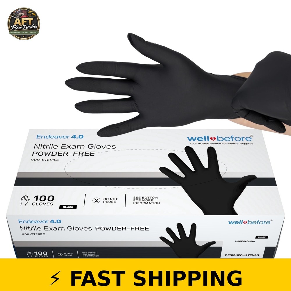 WellBefore Black Nitrile Disposable Gloves – XSmall, 100 Count