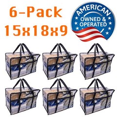 6-Pack Clear Vinyl Moving Storage Bags w Dual Zipper, Handles & ID Insert Pocket