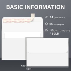 150 Printable White Invitation Envelopes A4 Self Seal 4.25×6.25 for Wedding Card