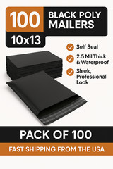 Black Poly Mailers 10×13 Self Seal Shipping Bags Envelopes 2.5 Mil Thick Durable