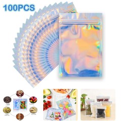 400 pcs Holographic Mylar Foil Bags Smell Proof Resealable Zip Lock Pouch Black