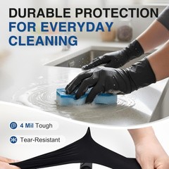 Durable 4 Mil Black Nitrile Exam Gloves – Elastic Fit & Textured Grip, 100 Count